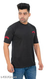 Solid men's cotton round neck half sleeves T-shirt, white with four commando design, perfect casual wear, India origin