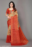 Red chiffon Brasso printed saree with unstitched blouse piece for wedding - Indian chiffon sarees