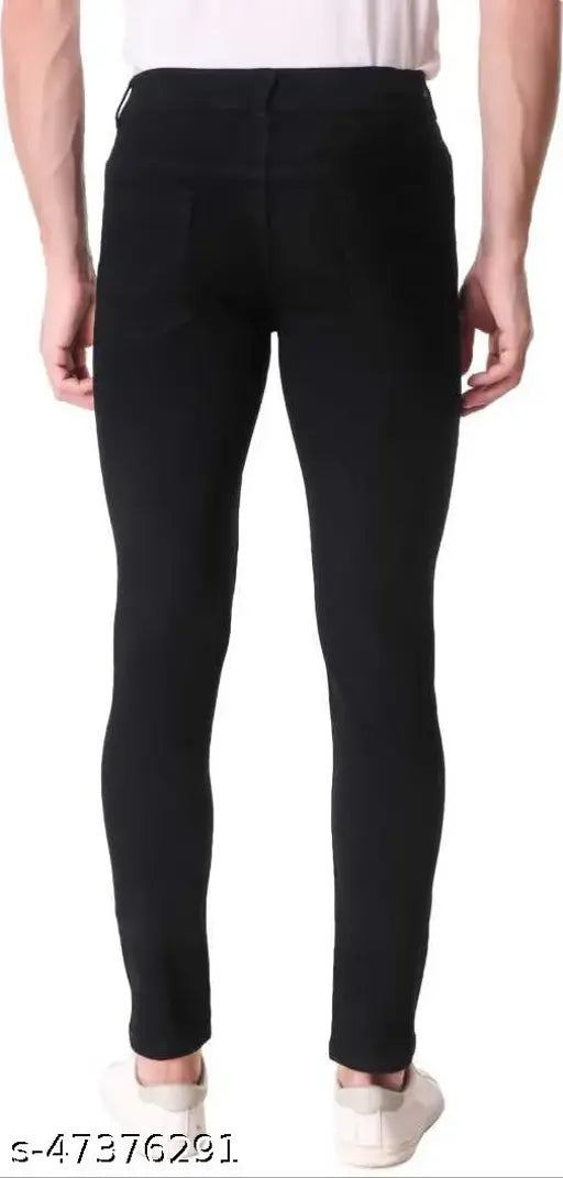 All black denim jeans by Creatywitty for men, size 28/30/32, solid pattern, Indian origin