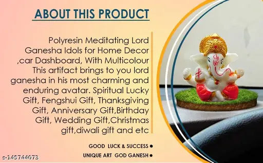 Handpainted, polyresin Orange-White-Red Pagdi Ganesha decorative showpiece for home or car dashboard, 1.5" tall, made in India