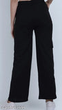 Women's straight-fit Lycra cargo trousers, solid net, size 26/28/30/32, Made in India