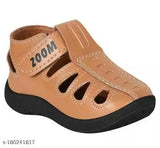 Stylish leather and PU tan sandal shoes for kids, solid net design for 9-12 months or 12-18 months originating from India