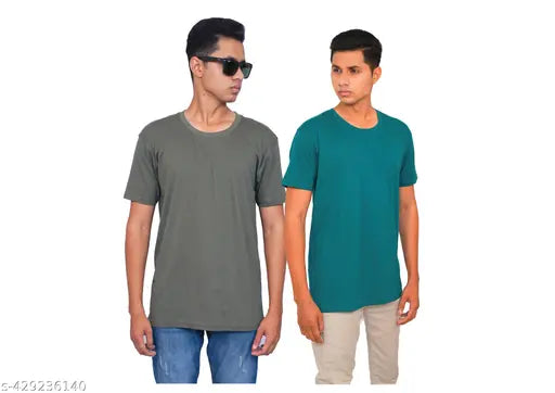 OliveAqua Antargo Cotton Round Neck Half Sleeve T-Shirts for Men - 100% cotton, pack of 2