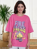 Cotton front and back printed oversized baggy loose fit t-shirt for women, India-made, perfect for casual occasions