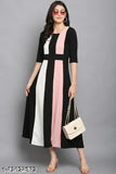 Classy crepe fabric, colorblocked women's kurti. Three-quarter sleeve fashion wear. Made in India