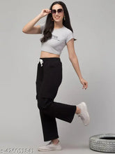 Black cotton lycra cargo pants, high-waisted with multiple pockets, ideal for everyday versatile wear
