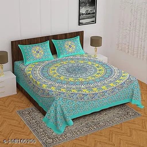 Cotton combo: 1 floral fitted bedsheet, 2 pillow covers for summer, superfine quality from India