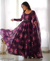 Georgette floral print evening gown for women, perfect for parties and ethnic weddings