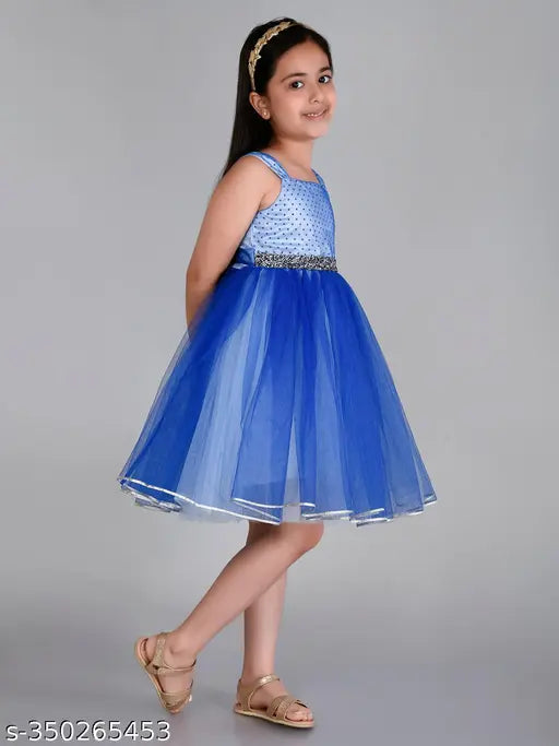 Blue embellished net dress for kids party wear, 1-2 years, India origin