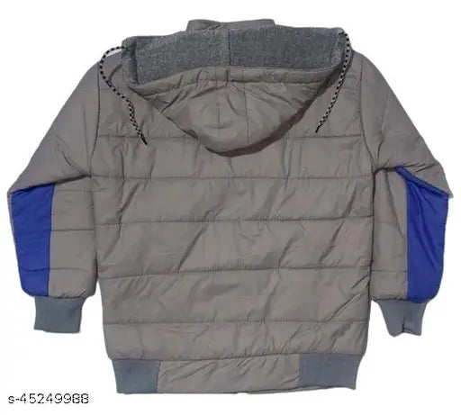 Grey nylon Boys jacket & coat, colorblocked style. Single piece, 18-24M size, length 17 inches. Official Club Kids jacket in red, royal navy blue, black, Lgray, and white. Made in India