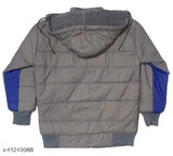 Grey nylon Boys jacket & coat, colorblocked style. Single piece, 18-24M size, length 17 inches. Official Club Kids jacket in red, royal navy blue, black, Lgray, and white. Made in India