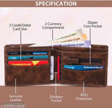 Faux leather brown bi-fold wallet, 8 card slots, ideal for men's daily use with secret compartments and coin pocket