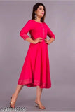 Rayon pink solid kurti, three-quarter sleeves, Indian women's fashion, rayon clothing