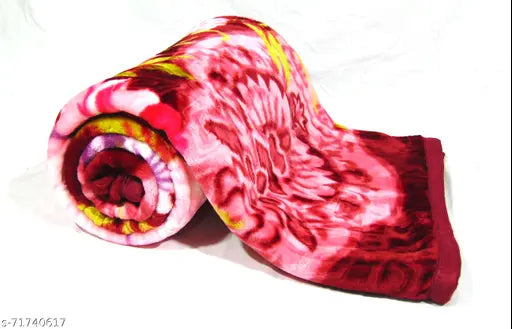 Cotton blend mink double bed floral blanket, free size (150x150 inches)