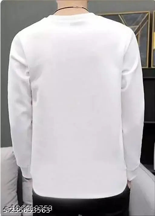 Glito printed white round neck full sleeves polyester t-shirt for men, Indian-made fashion apparel with printed design