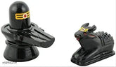 Black marble Shivling with Nandi Maharaj statue for temple home Puja, L8cm B4cm H8cm, handcrafted