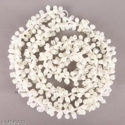 Handmade white polyester mogra garland, size 5 feet, perfect for home/office decoration