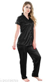 Silky satin women's nighty sleepwear set, short sleeve solid two-piece pajamas for summer wear