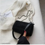 Fancy stone canvas sling bag for women, solid net pattern, free size (L4in x W8in x H2in), made in India