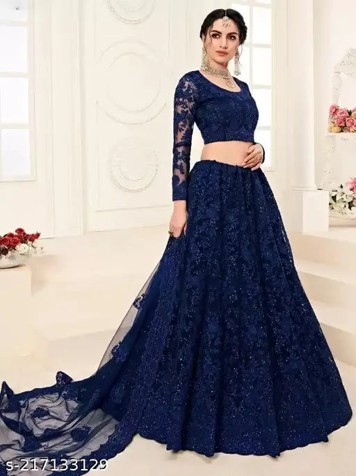 Embroidered net lehenga set for women, Aakarsha refined semi-stitched with 42 inch waist and 44 inch length