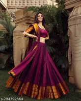 South Indian Narayanpet Half Saree in Litchi Silk, unstitched lehenga and choli with Jacquard & Zari work, 3.75m length, India origin