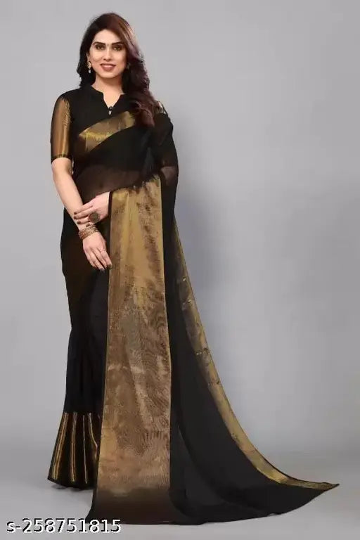 Black chiffon Georgette saree with running blouse, vibrant and soft for Indian fashion