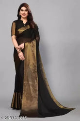 Black chiffon Georgette saree with running blouse, vibrant and soft for Indian fashion