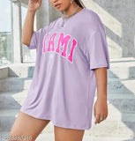 Oversized purple printed cotton t-shirt by Veronica ElegantS, trendy women's/girls fashion, lavender color