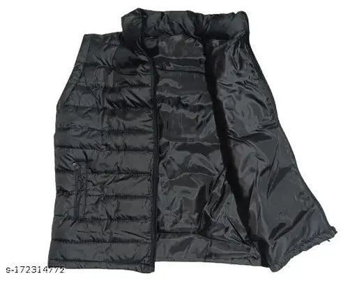 Quilted sleeveless polyester jacket for kids winter wear, available in sizes 3-4 Years, 4-5 Years, and up to 15-16 Years