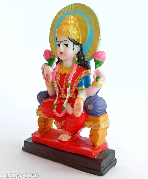 Marble dust Lord Laxmi Ji idol figure, vibrant home decor showpiece for Puja material, 13x10x3cm size