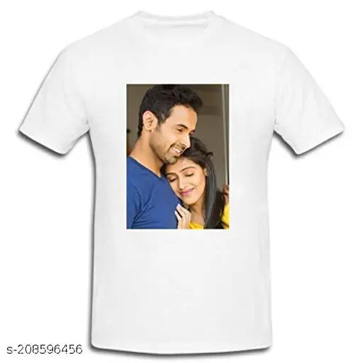 Fancy polyester short-sleeve men's t-shirt with printed design. Fashionable apparel from India