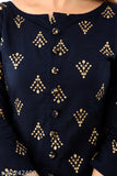 Blue and gold cotton rayon blend straight kurta skirt with gold print, perfect for a festive occasion