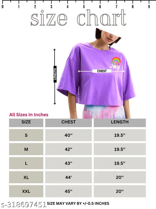 Lavender cotton blend crop top for women, stylish print design, non-shrinkable, hand-wash or machine washable