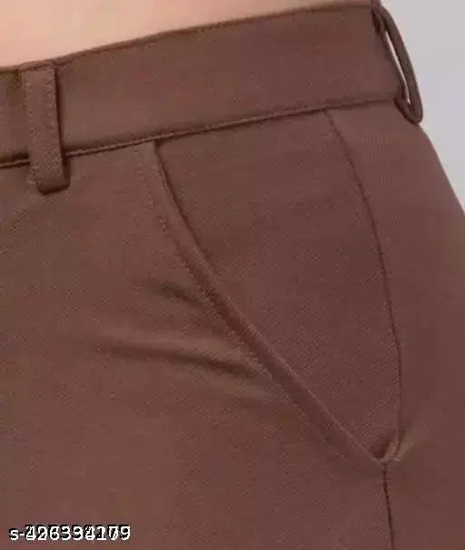 Brown cotton blend cargo trousers, high rise with four pockets, casual and formal wear