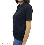Black color limited style collar t-shirts for women & girls (India), premium quality polycotton, solid black pique polo collar tees