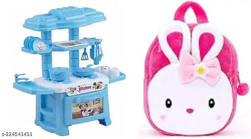 Plastic kitchen set for girls in conggi rabbit bag. Eco-friendly, safe, and durable play set for role-play learning." (92 characters)