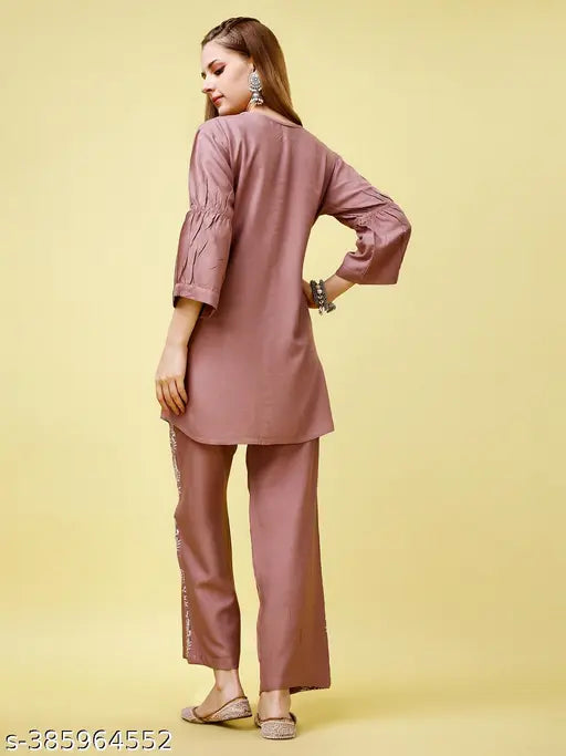 Blue & Rust digital print rayon palazzo set with open shirt, ideal for casual summer style