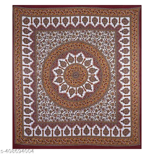 Attractive floral 144TC cotton Disha Art Collection double bedsheet 90x100 inches, includes 2 pillow covers - Indian summer-ready home essential