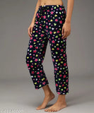 Women's regular comfort fit winter woolen blend & fleece fur core velvet printed night pyjama suit/track pant, lower size MLXL2XL pack 2 - soft, warm, and vibrant calf-length polyester pyjamas from India