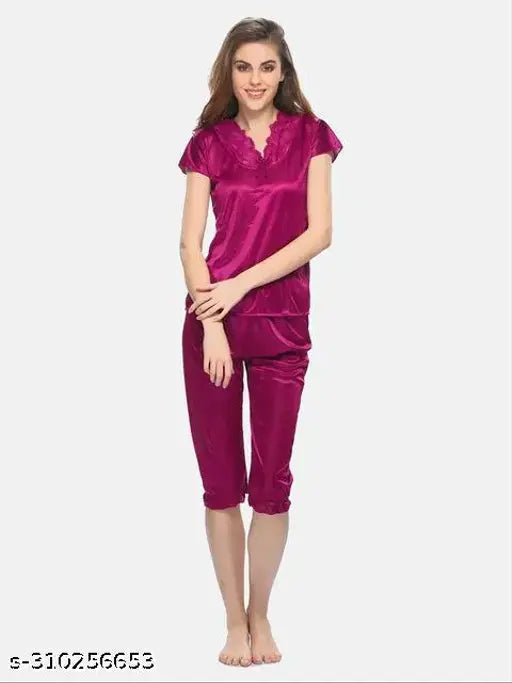 Soft satin capri night suit set for women, satin fabric, perfect for bedroom, special nights