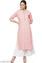 Peach printed rayon kurti and palazzos set for women, modern contemporary casual fashion