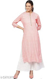 Peach printed rayon kurti with palazzos set, single size XXL for women's contemporary casual fashion