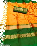 Golden green traditional cotton silk saree with intricate patterns and embroidered pallu, breathable and lightweight for festive wear