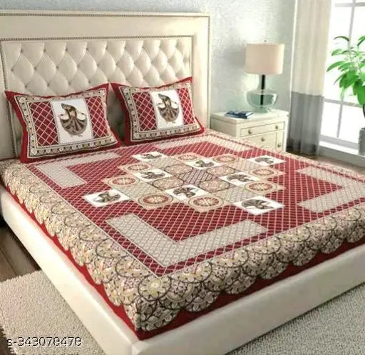Rajasthani traditional jaipuri printed bedsheet double queen king size bedsheet with 2 pillow cover (ethnic design and fast colours)