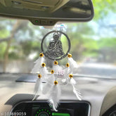 White Buddha dream catcher emblem, handcrafted car hanging decor with positive vibes, made in India