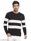 Blue and red color-blocked men's cotton blend t-shirt, long sleeves, trendy travel outfit