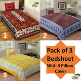 Trendy cotton Jaipuri single bed sheets pack, fine quality flat sheets for summer, 3 sets with 3 pillow covers, made in India