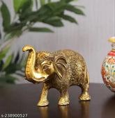 Golden hathi/elephant idol, pure metal gold-plated, Indian decor for home or temple (10cm L x 10cm H x 6cm B)