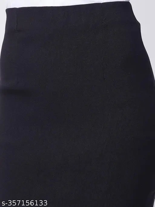 Purple feather black pencil skirt with back slit, super stretchable polycotton, knee length, size 28-40, India origin