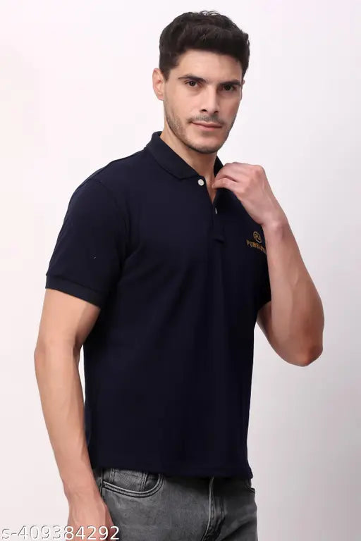 Men's cotton short-sleeve solid t-shirt, sizes M, L, XL, XXL (M: 19in chest, 27in length; L: 20in chest, 28in length; XL: 21in chest, 29in length; XXL: 22in chest, 30in length), made in India